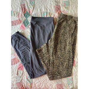 Cuddl Duds & Xhilaration Leggings Bundle XL Gray Solid Leopard Print 2 Pack